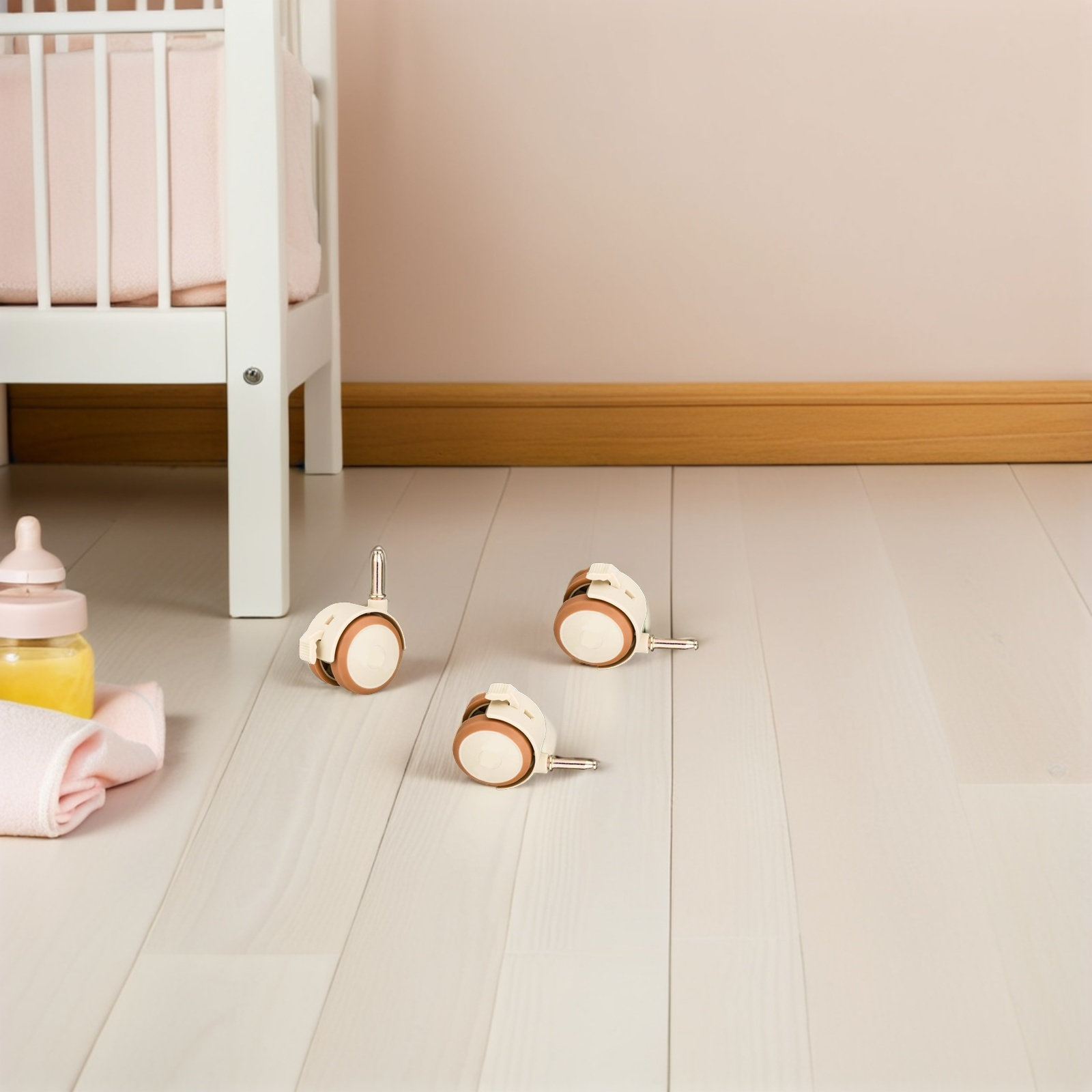 Baby Nursery Cart - 4Pcs Baby Crib Wheels Rubber Silent
