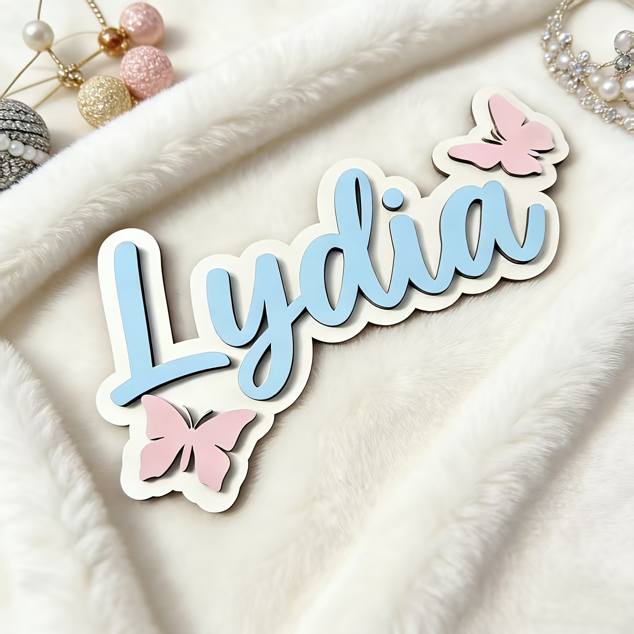 Baby Nursery - Personalized Blue & Pink Butterfly Name