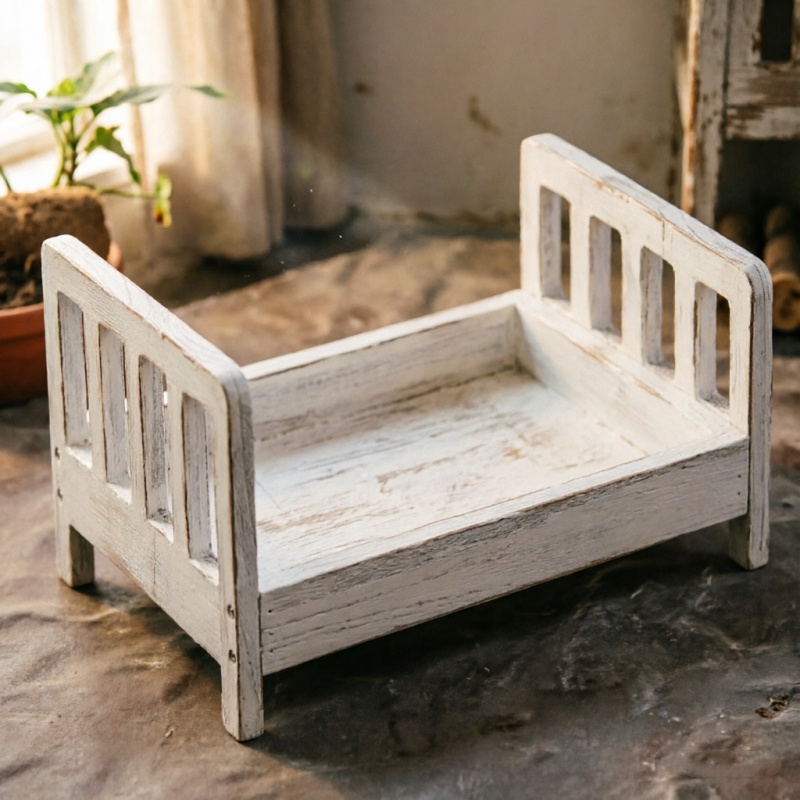 Baby Nursery Bed - Infant Posing Sofa Retro Wood Bed