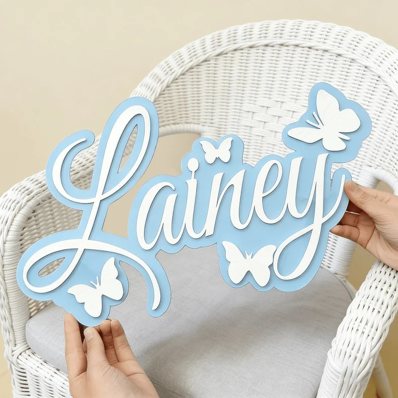 Baby Nursery - Personalized Baby Name Plaque, Blue Design