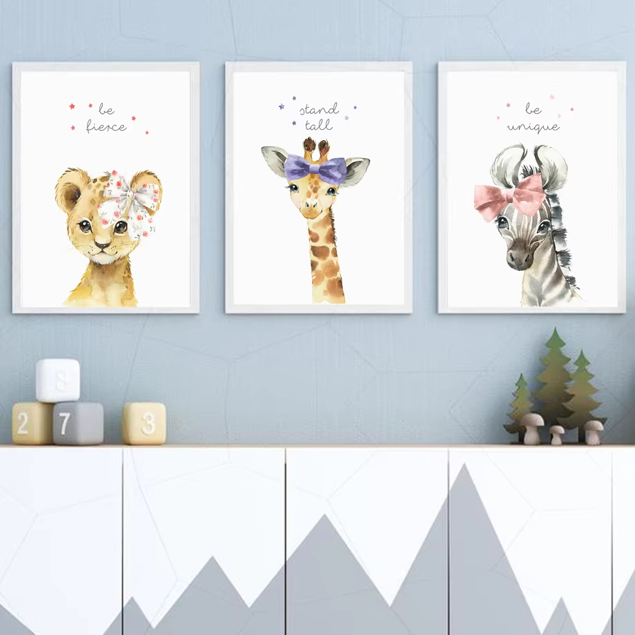 Baby Nursery Elephant - Lion Zebra Giraffe Elephant Hippo Flower