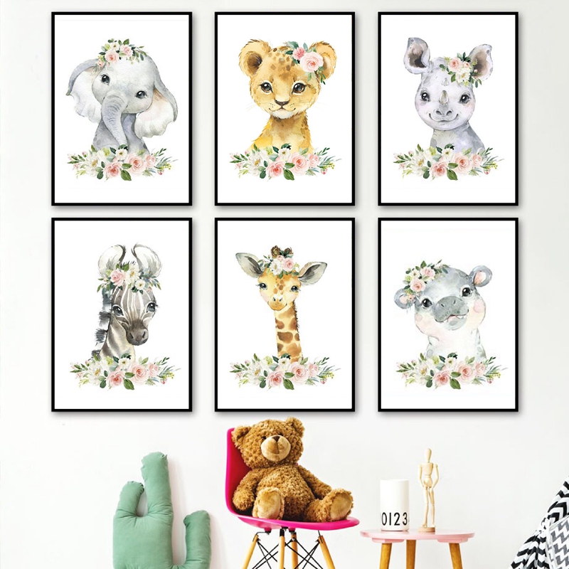 Floral Jungle Animals Canvas P - огляд і ціна Baby Nursery Elephant