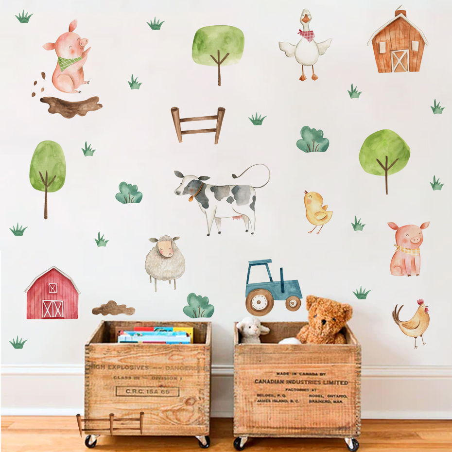 Boho Watercolor Cute Farm Anim - огляд і ціна Baby Nursery Murals