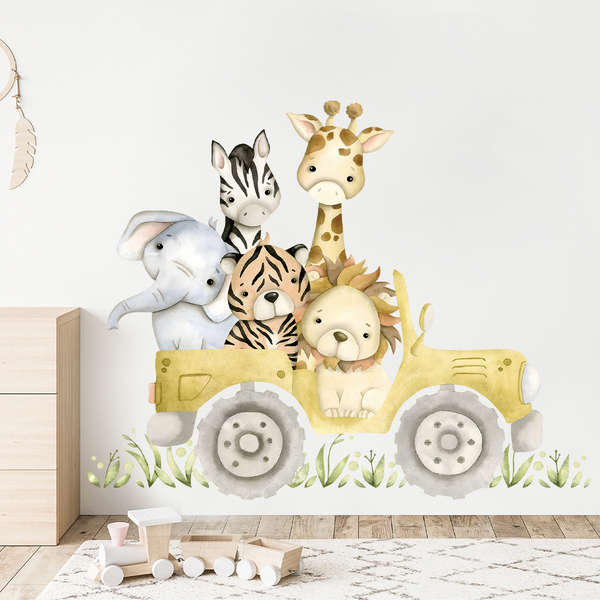 Cute Animals Drive Jeep Wall S - огляд і ціна Baby Nursery Elephant