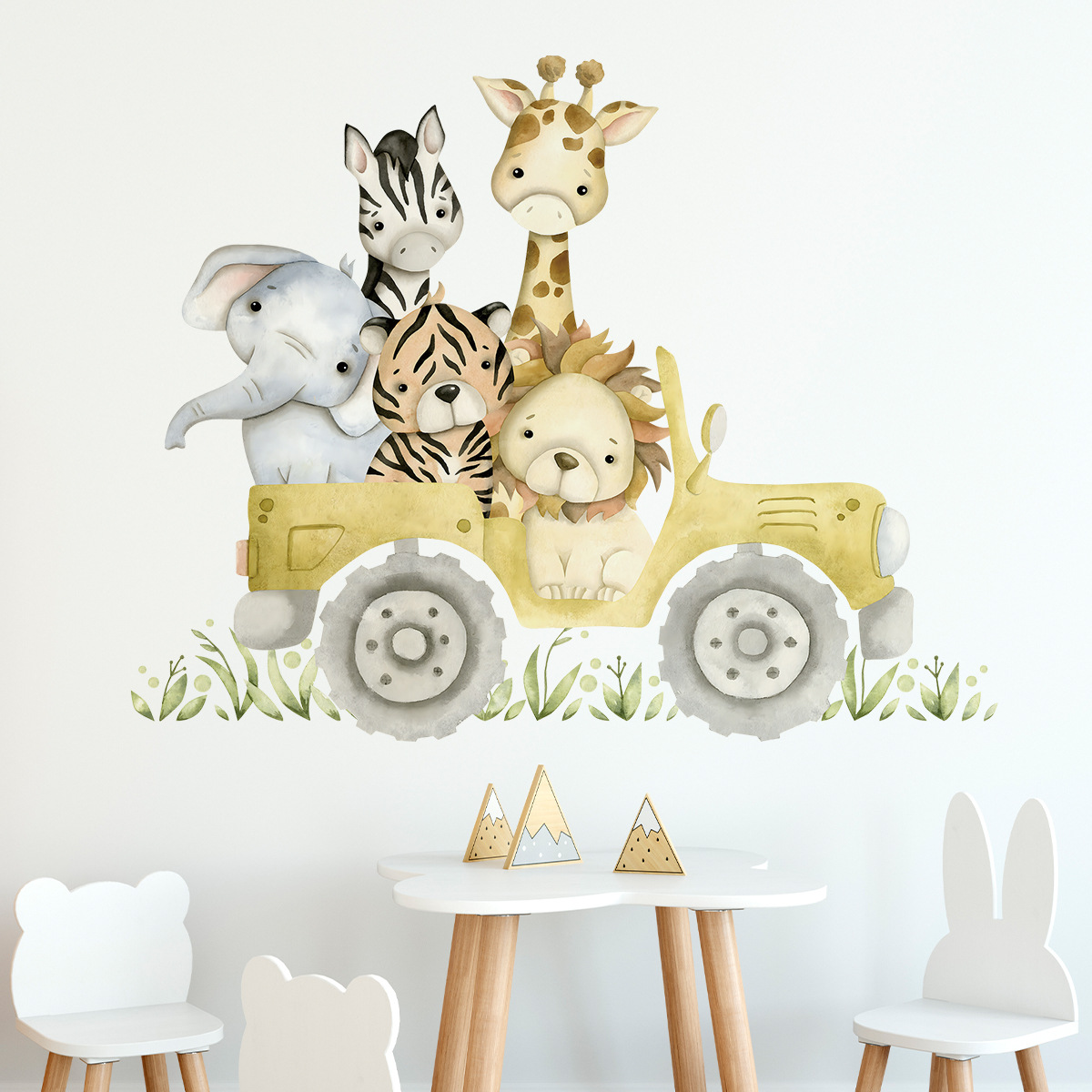 Cute Animals Drive Jeep Wall S - огляд і ціна Baby Nursery Elephant