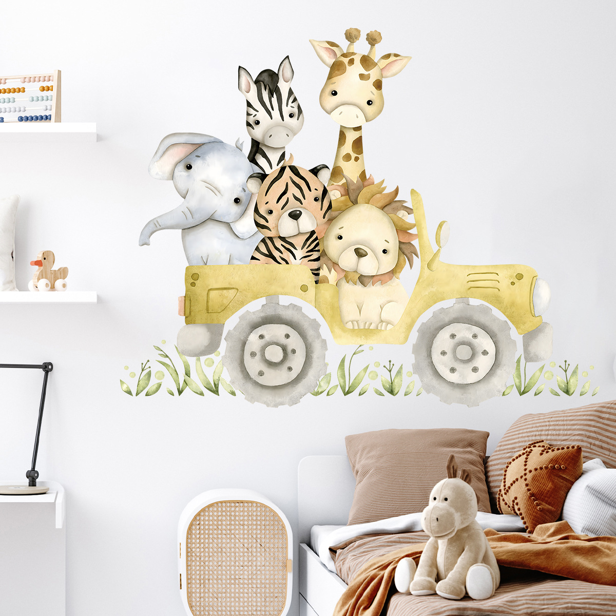 Cute Animals Drive Jeep Wall S - огляд і ціна Baby Nursery Elephant