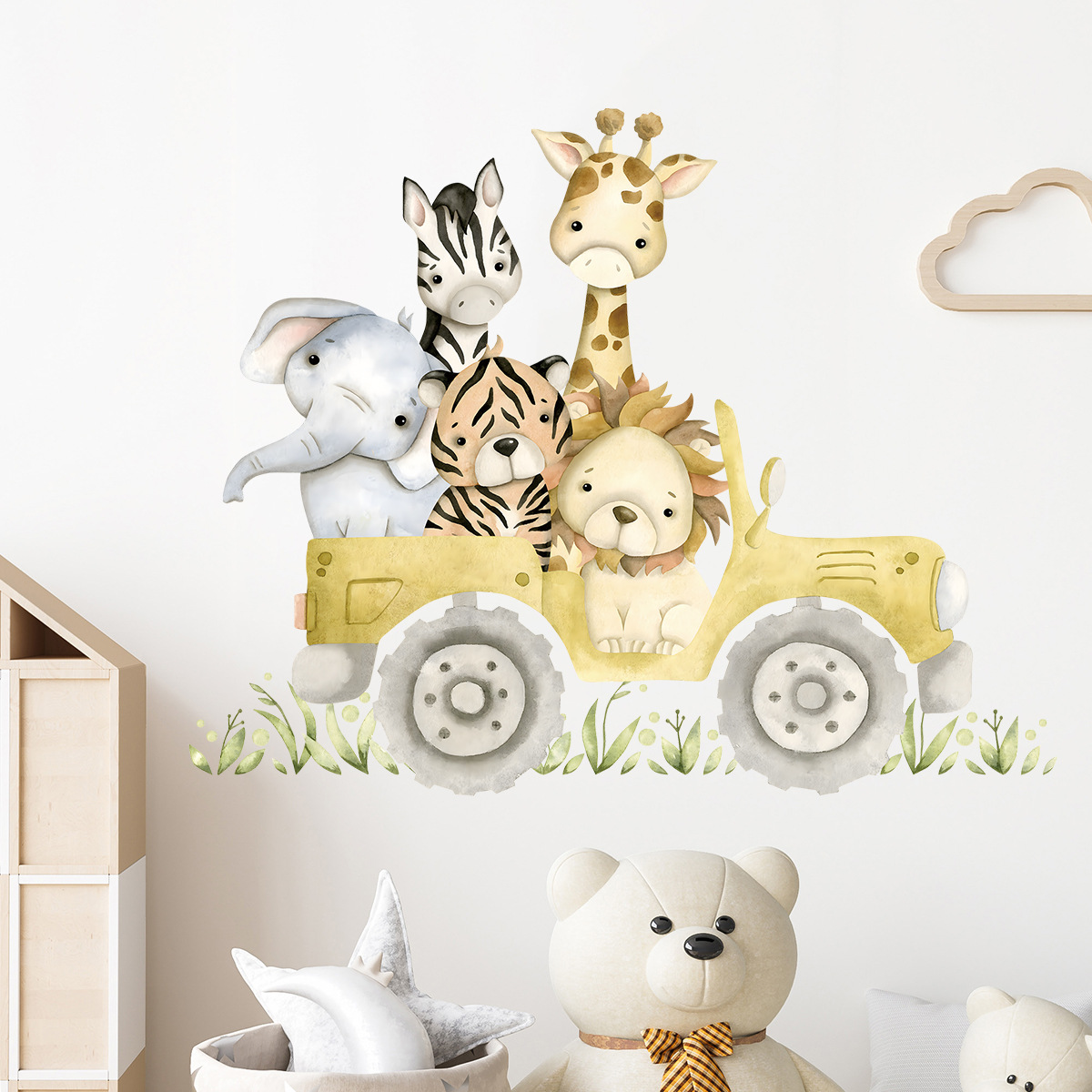 Cute Animals Drive Jeep Wall S - огляд і ціна Baby Nursery Elephant