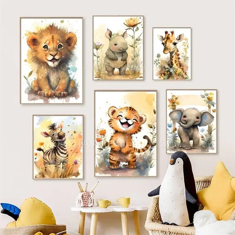 Watercolor Lion Giraffe Tiger  - огляд і ціна Baby Nursery Elephant