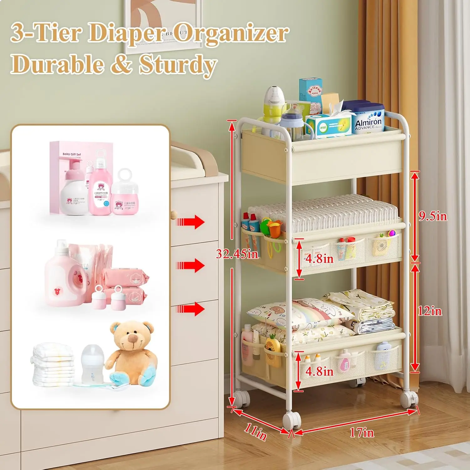 3 Tier Baby Diaper Caddy Cart  - огляд і ціна Baby Nursery Cart