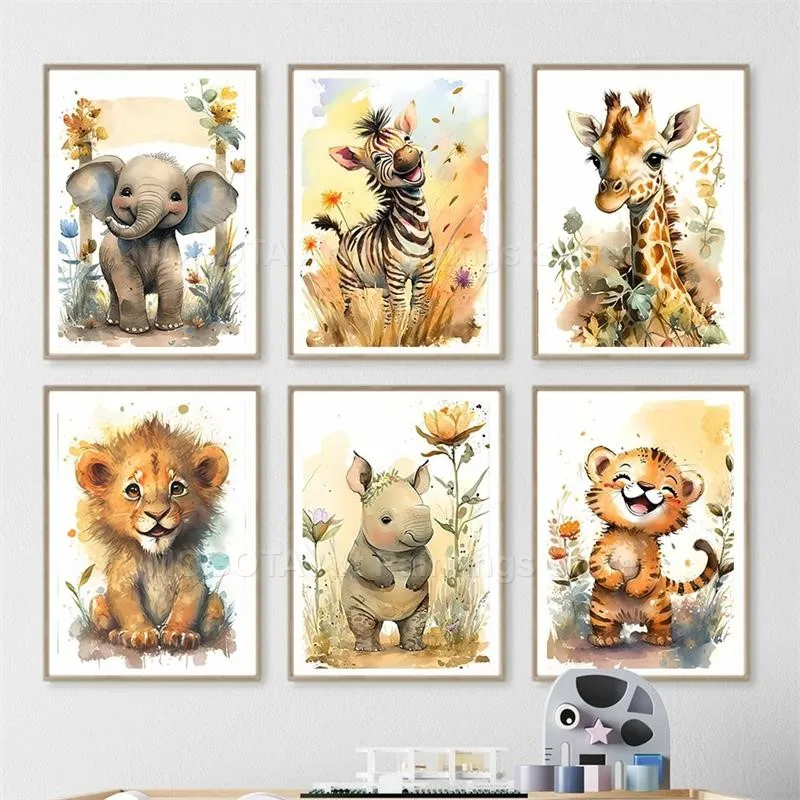Watercolor Lion Giraffe Tiger  - огляд і ціна Baby Nursery Elephant