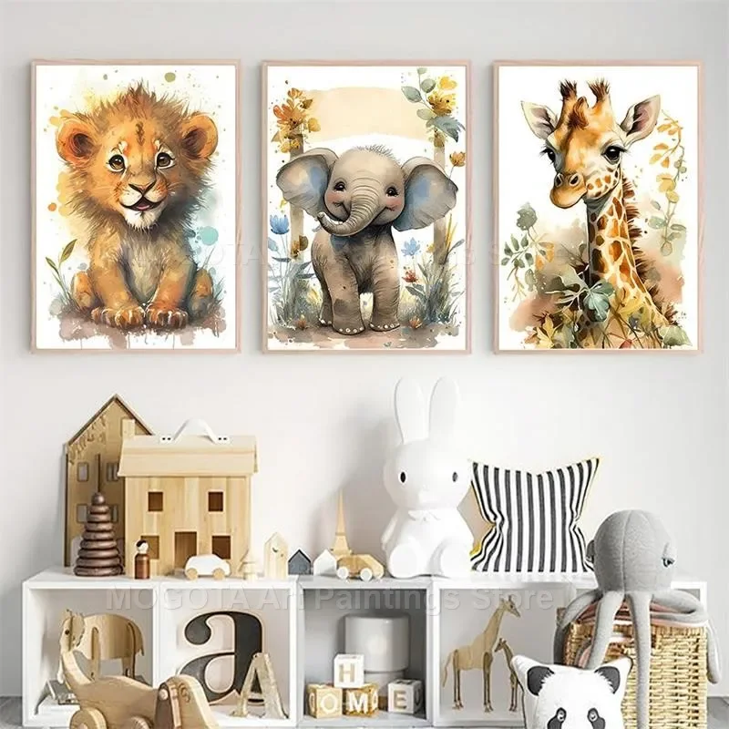 Watercolor Lion Giraffe Tiger  - огляд і ціна Baby Nursery Elephant