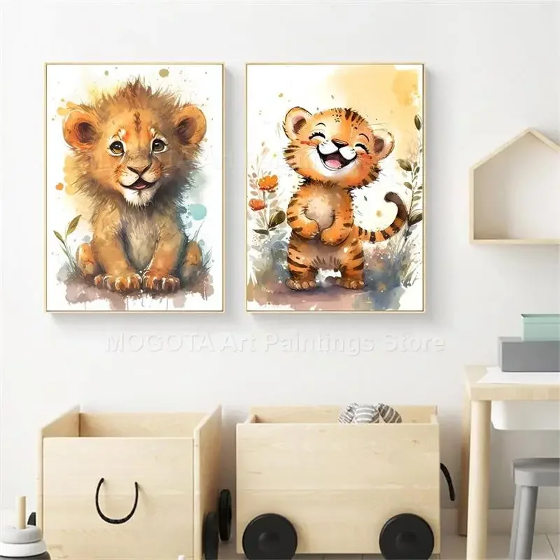 Watercolor Lion Giraffe Tiger  - огляд і ціна Baby Nursery Elephant