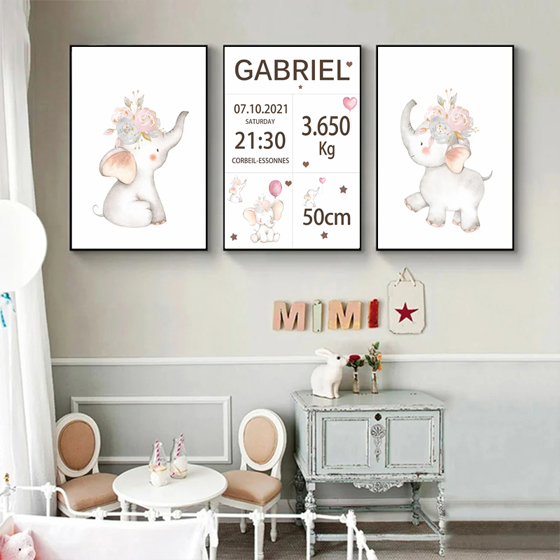 Pink Baby Customized Name Date - огляд і ціна Baby Nursery Elephant